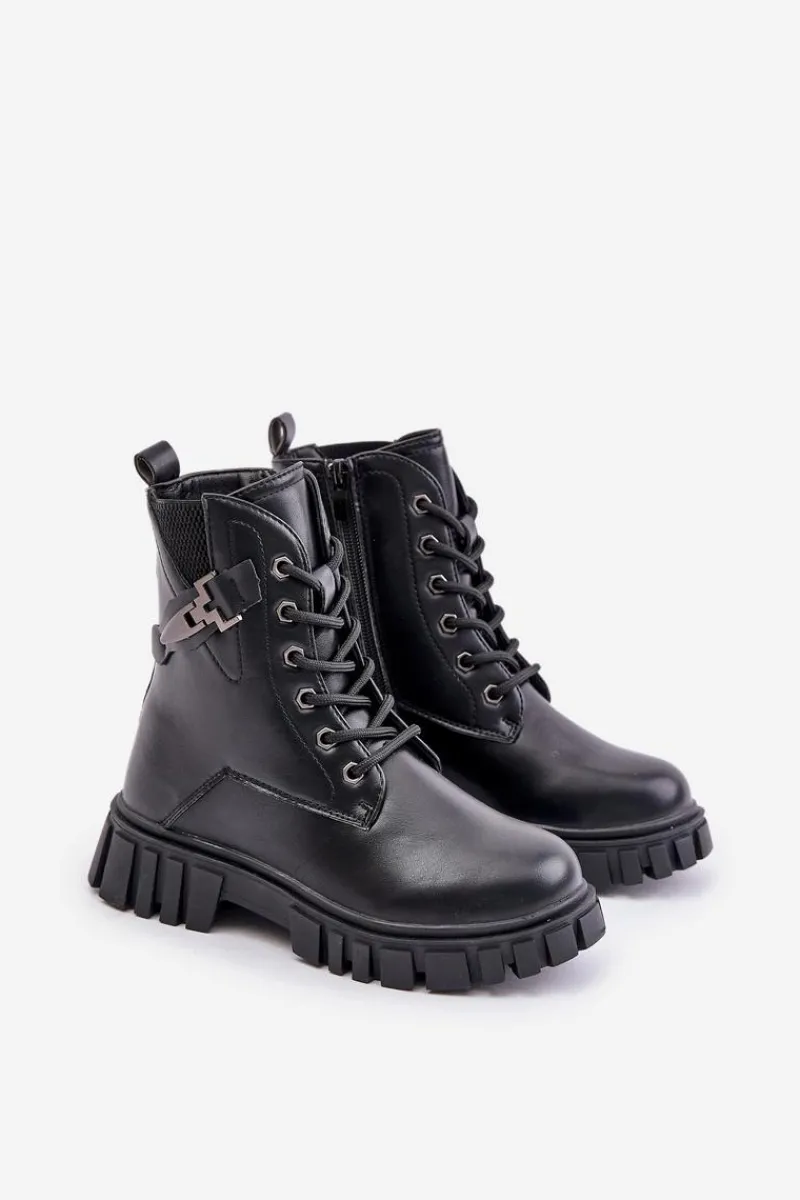 Online Ocieplane Botki Dziewczęce Na Zamek Z Ozdobą Czarne Zinnirella Dzieci Dziewczęce