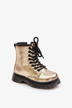 Boto Ocieplane Botki Dziewczęce Lakierowane Na Zamek Złote Novita Złoty