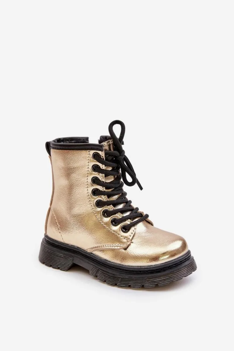 Boto Ocieplane Botki Dziewczęce Lakierowane Na Zamek Złote Novita Złoty