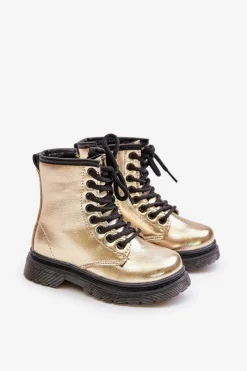 Boto Ocieplane Botki Dziewczęce Lakierowane Na Zamek Złote Novita Złoty