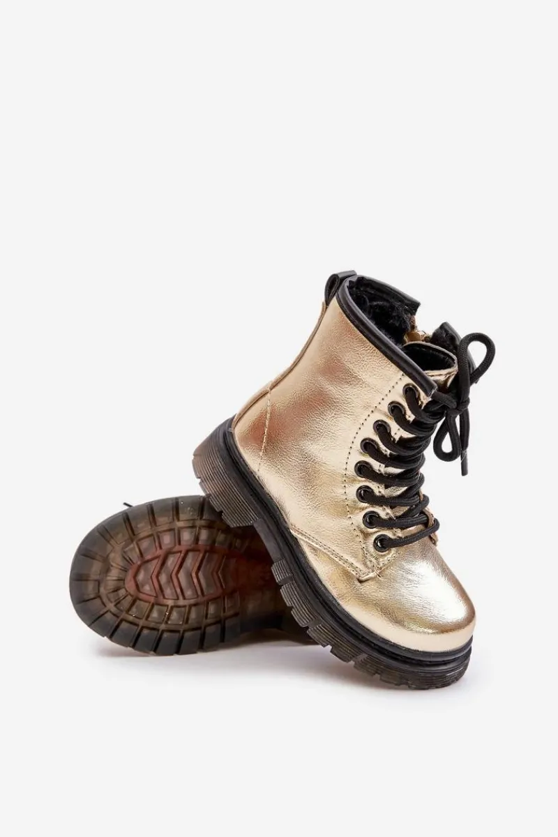 Boto Ocieplane Botki Dziewczęce Lakierowane Na Zamek Złote Novita Złoty