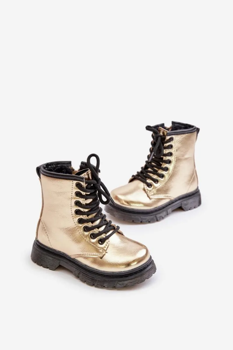 Boto Ocieplane Botki Dziewczęce Lakierowane Na Zamek Złote Novita Złoty