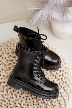 Clearance Ocieplane Botki Dziewczęce Lakierowane Na Zamek Czarne Novita Dzieci Dziewczęce