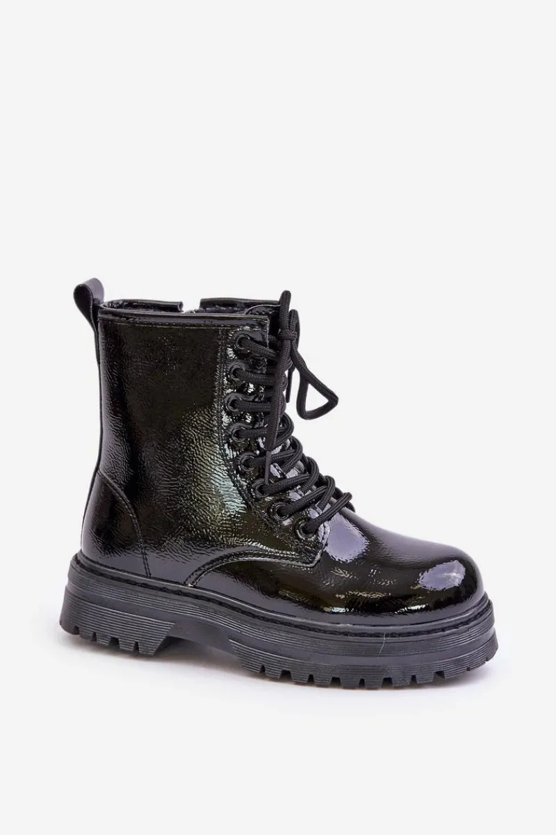 Clearance Ocieplane Botki Dziewczęce Lakierowane Na Zamek Czarne Novita Dzieci Dziewczęce