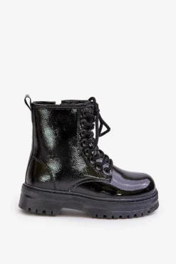 Clearance Ocieplane Botki Dziewczęce Lakierowane Na Zamek Czarne Novita Dzieci Dziewczęce