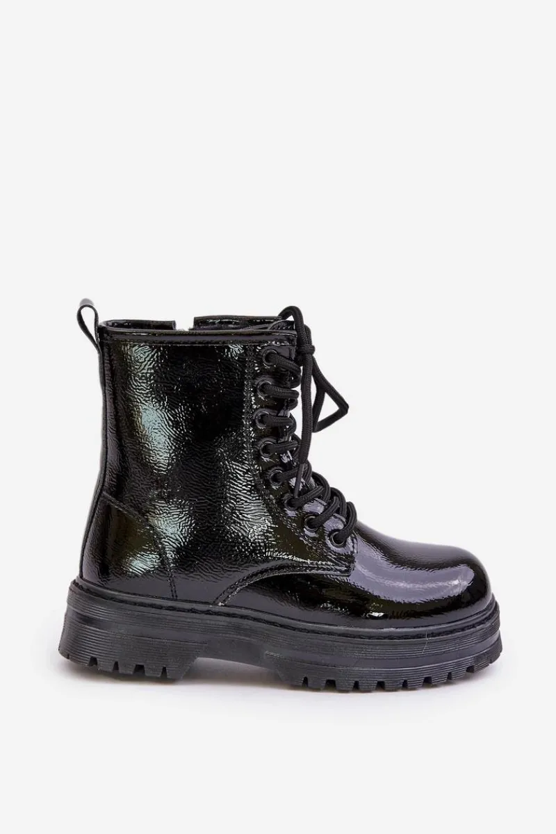 Clearance Ocieplane Botki Dziewczęce Lakierowane Na Zamek Czarne Novita Dzieci Dziewczęce