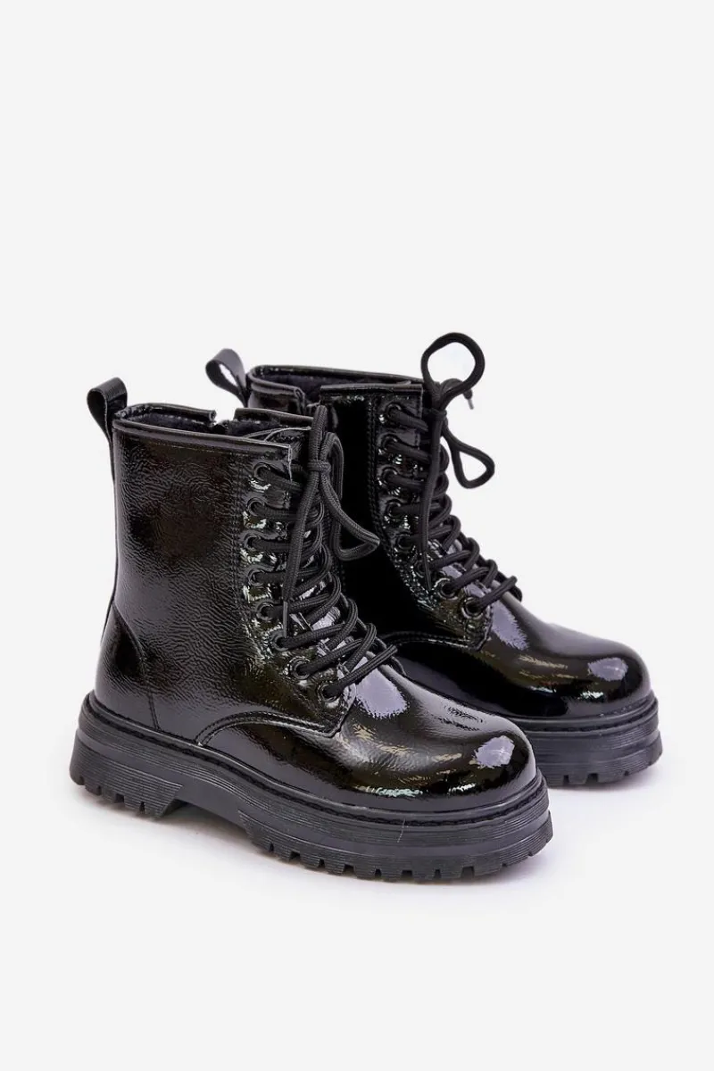 Clearance Ocieplane Botki Dziewczęce Lakierowane Na Zamek Czarne Novita Dzieci Dziewczęce