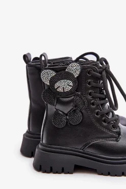 Best Ocieplane Botki Dziewczęce Z Misiem Na Zamek Czarne Relobia Dzieci Dziewczęce
