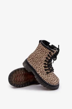 Hot Ocieplane Botki Dziewczęce W Panterkę Beżowe Nelanna Dzieci Dziewczęce