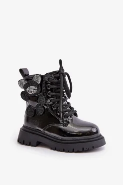 Online Ocieplane Botki Dziewczęce Z Misiem Na Zamek Lakierowane Czarne Relobia Dzieci Dziewczęce