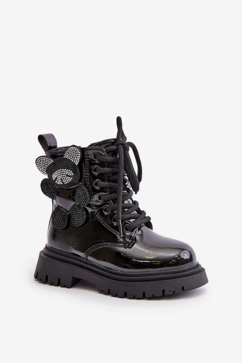 Online Ocieplane Botki Dziewczęce Z Misiem Na Zamek Lakierowane Czarne Relobia Dzieci Dziewczęce