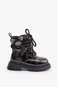 Online Ocieplane Botki Dziewczęce Z Misiem Na Zamek Lakierowane Czarne Relobia Dzieci Dziewczęce
