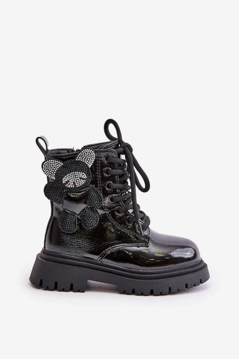 Online Ocieplane Botki Dziewczęce Z Misiem Na Zamek Lakierowane Czarne Relobia Dzieci Dziewczęce
