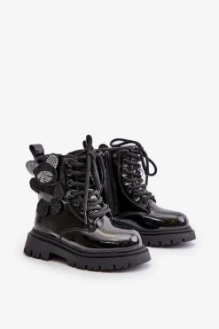 Online Ocieplane Botki Dziewczęce Z Misiem Na Zamek Lakierowane Czarne Relobia Dzieci Dziewczęce