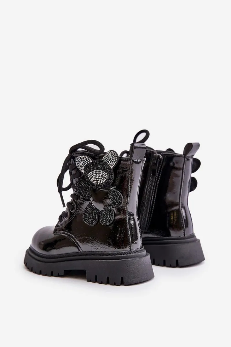 Online Ocieplane Botki Dziewczęce Z Misiem Na Zamek Lakierowane Czarne Relobia Dzieci Dziewczęce