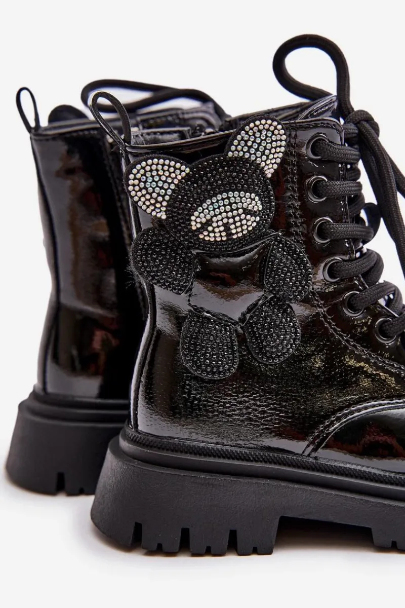 Online Ocieplane Botki Dziewczęce Z Misiem Na Zamek Lakierowane Czarne Relobia Dzieci Dziewczęce