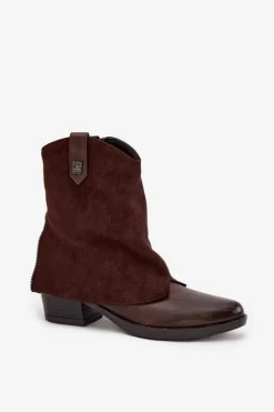 Botki Ocieplane|Czarne Botki>Boto Ocieplane Botki Kowbojki Na Obcasie Czekoladowe Sylvette Brązowy