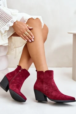 Hot Boto Ocieplane Botki Kowbojki Eko Zamszowe Na Zamek Bordowe Virtris