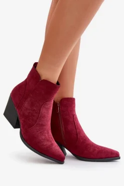 Hot Boto Ocieplane Botki Kowbojki Eko Zamszowe Na Zamek Bordowe Virtris