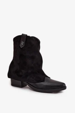 Best Boto Ocieplane Botki Kowbojki Na Obcasie Czarne Sylvette Czarny