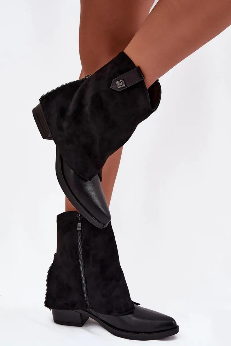 Best Boto Ocieplane Botki Kowbojki Na Obcasie Czarne Sylvette Czarny