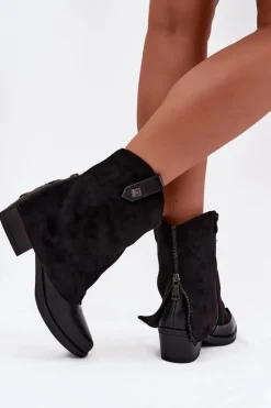 Best Boto Ocieplane Botki Kowbojki Na Obcasie Czarne Sylvette Czarny