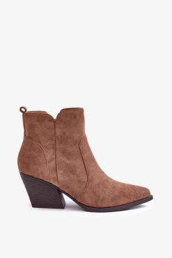 Hot Ocieplane Botki Kowbojki Eko Zamszowe Na Zamek Brązowe Virtris Damskie Botki Na Słupku|Brązowe I Beżowe Botki