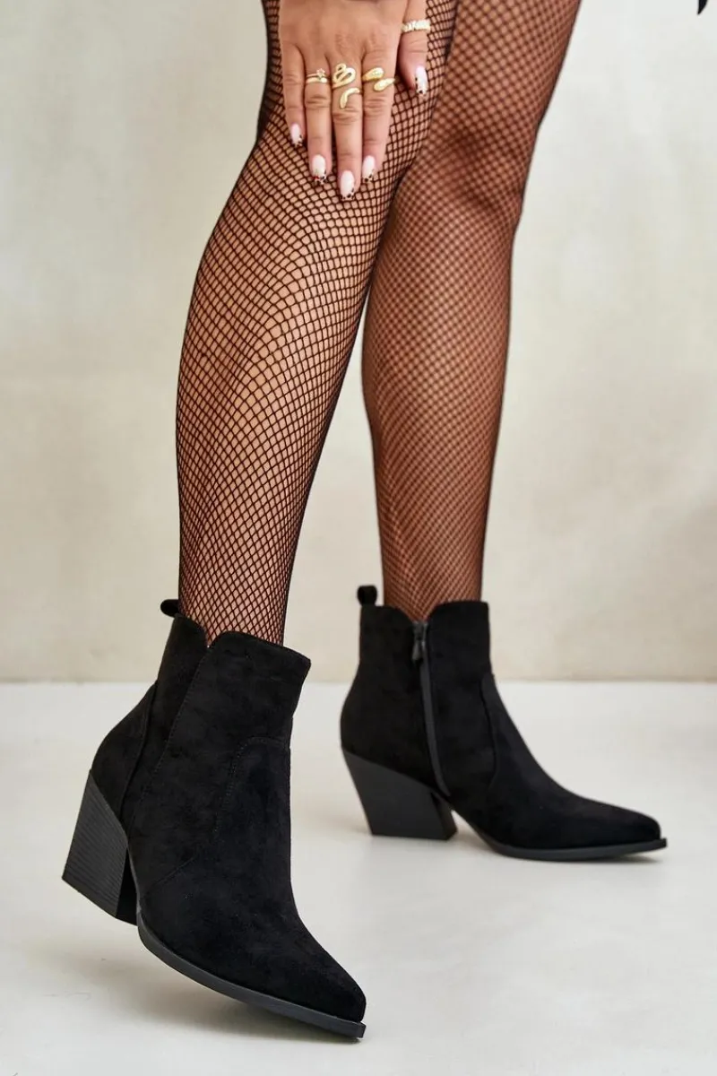 Botki Na Słupku|Brązowe I Beżowe Botki>Boto Ocieplane Botki Kowbojki Eko Zamszowe Na Zamek Czarne Virtris