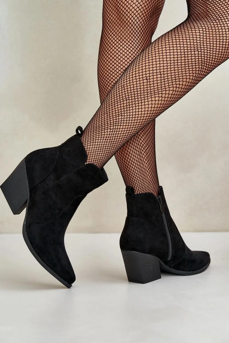 Botki Na Słupku|Brązowe I Beżowe Botki>Boto Ocieplane Botki Kowbojki Eko Zamszowe Na Zamek Czarne Virtris