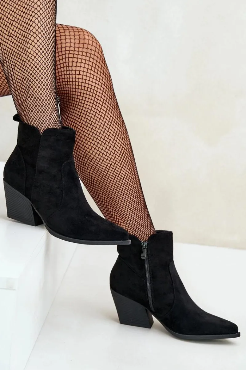 Botki Na Słupku|Brązowe I Beżowe Botki>Boto Ocieplane Botki Kowbojki Eko Zamszowe Na Zamek Czarne Virtris