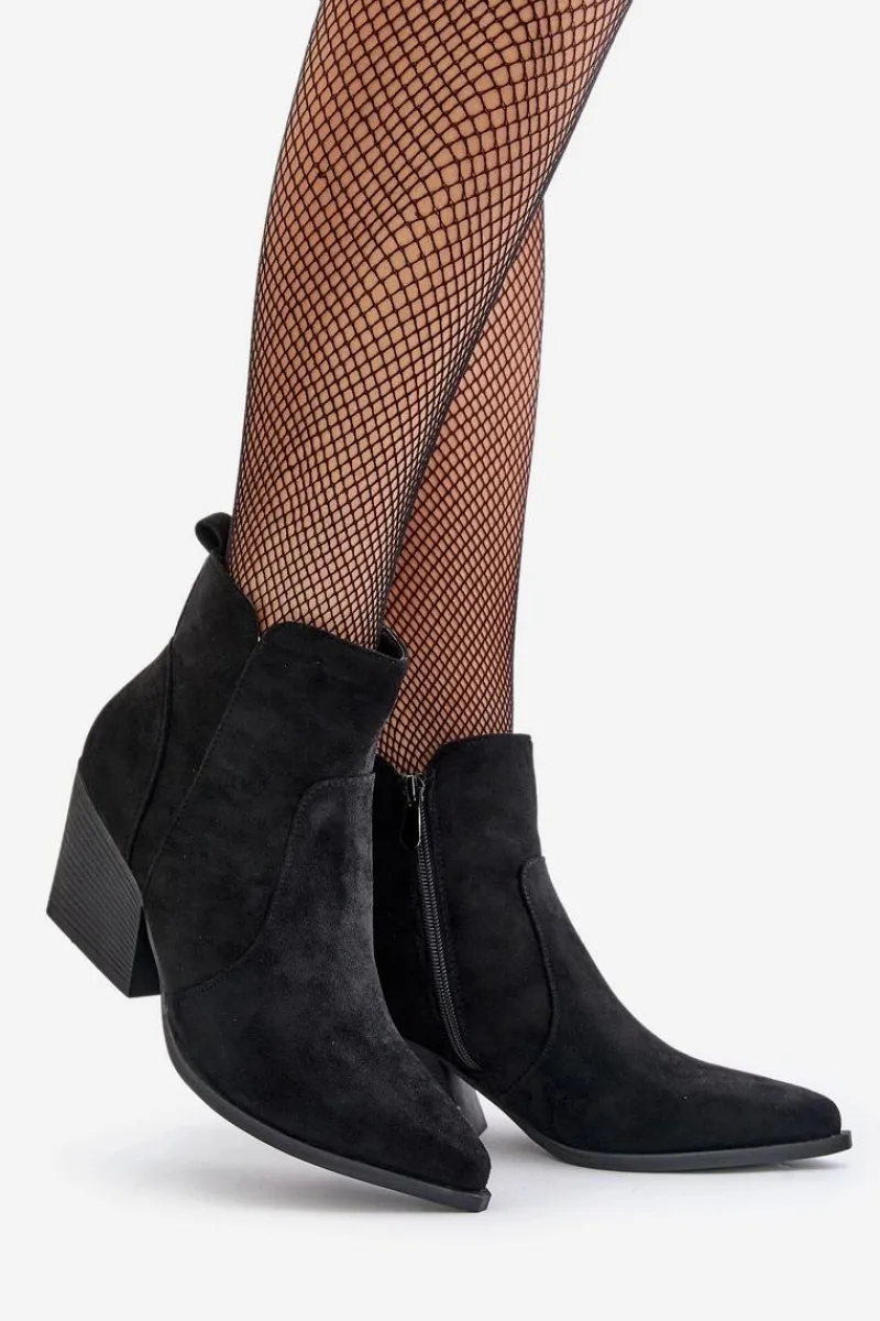 Botki Na Słupku|Brązowe I Beżowe Botki>Boto Ocieplane Botki Kowbojki Eko Zamszowe Na Zamek Czarne Virtris