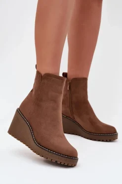 Botki Ocieplane|Botki Na Koturnie>Boto Ocieplane Botki Na Koturnie Z Eko Zamszu Brązowe Mavona Brązowy