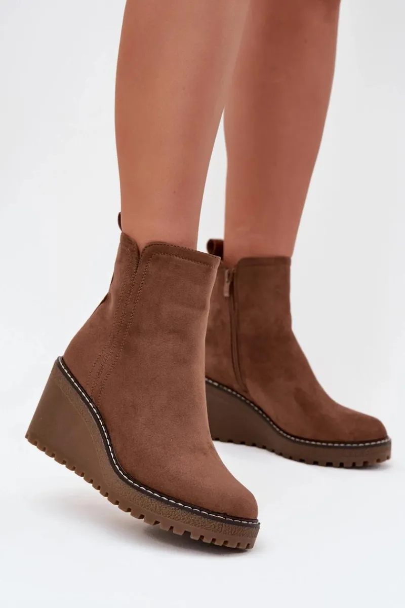 Botki Ocieplane|Botki Na Koturnie>Boto Ocieplane Botki Na Koturnie Z Eko Zamszu Brązowe Mavona Brązowy