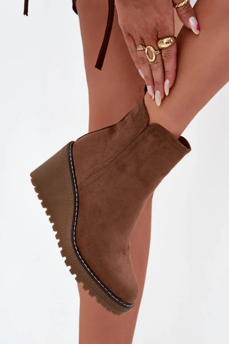 Botki Ocieplane|Botki Na Koturnie>Boto Ocieplane Botki Na Koturnie Z Eko Zamszu Brązowe Mavona Brązowy