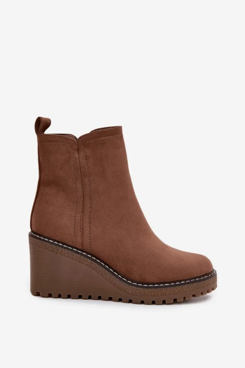 Botki Ocieplane|Botki Na Koturnie>Boto Ocieplane Botki Na Koturnie Z Eko Zamszu Brązowe Mavona Brązowy