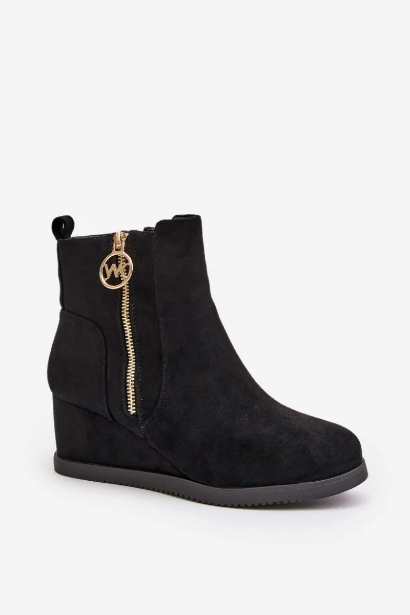 Online Boto Ocieplane Botki Na Koturnie Z Ozdobnym Zamkiem Eko Zamszowe Czarne Leretha