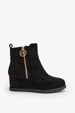 Online Boto Ocieplane Botki Na Koturnie Z Ozdobnym Zamkiem Eko Zamszowe Czarne Leretha