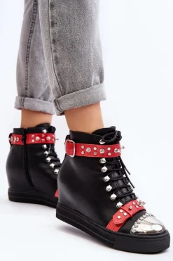 Online Boto Ocieplane Botki Na Koturnie Z Dżetami Ekoskóra Lu Boo Czarne