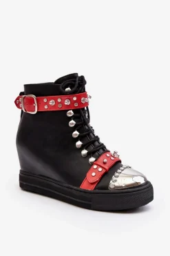 Online Boto Ocieplane Botki Na Koturnie Z Dżetami Ekoskóra Lu Boo Czarne