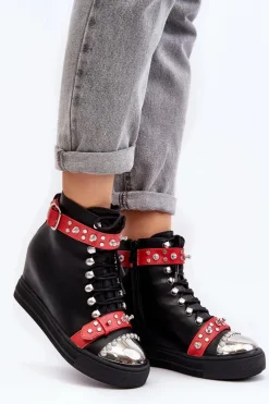 Online Boto Ocieplane Botki Na Koturnie Z Dżetami Ekoskóra Lu Boo Czarne