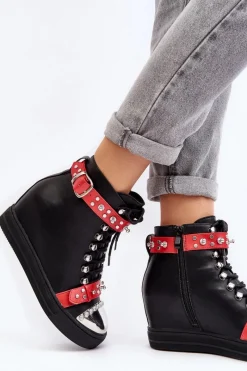 Online Boto Ocieplane Botki Na Koturnie Z Dżetami Ekoskóra Lu Boo Czarne