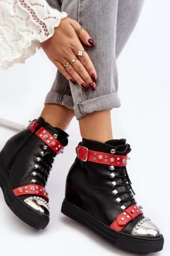 Online Boto Ocieplane Botki Na Koturnie Z Dżetami Ekoskóra Lu Boo Czarne