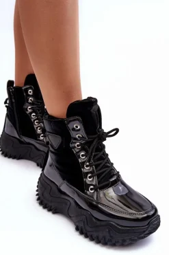 Online Boto Ocieplane Botki Na Masywnej Platformie Czarne Lanleh