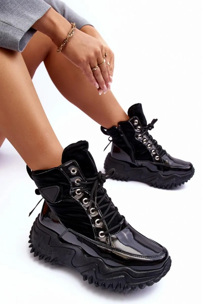 Online Boto Ocieplane Botki Na Masywnej Platformie Czarne Lanleh