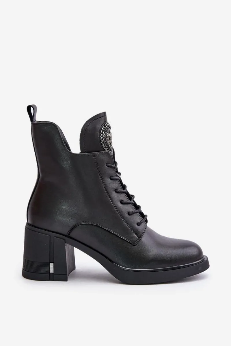 Hot Ocieplane Botki Na Masywnym Obcasie Skóra Naturalna Czarne Vinceza 66676 Damskie Botki Na Słupku|Botki Na Obcasie