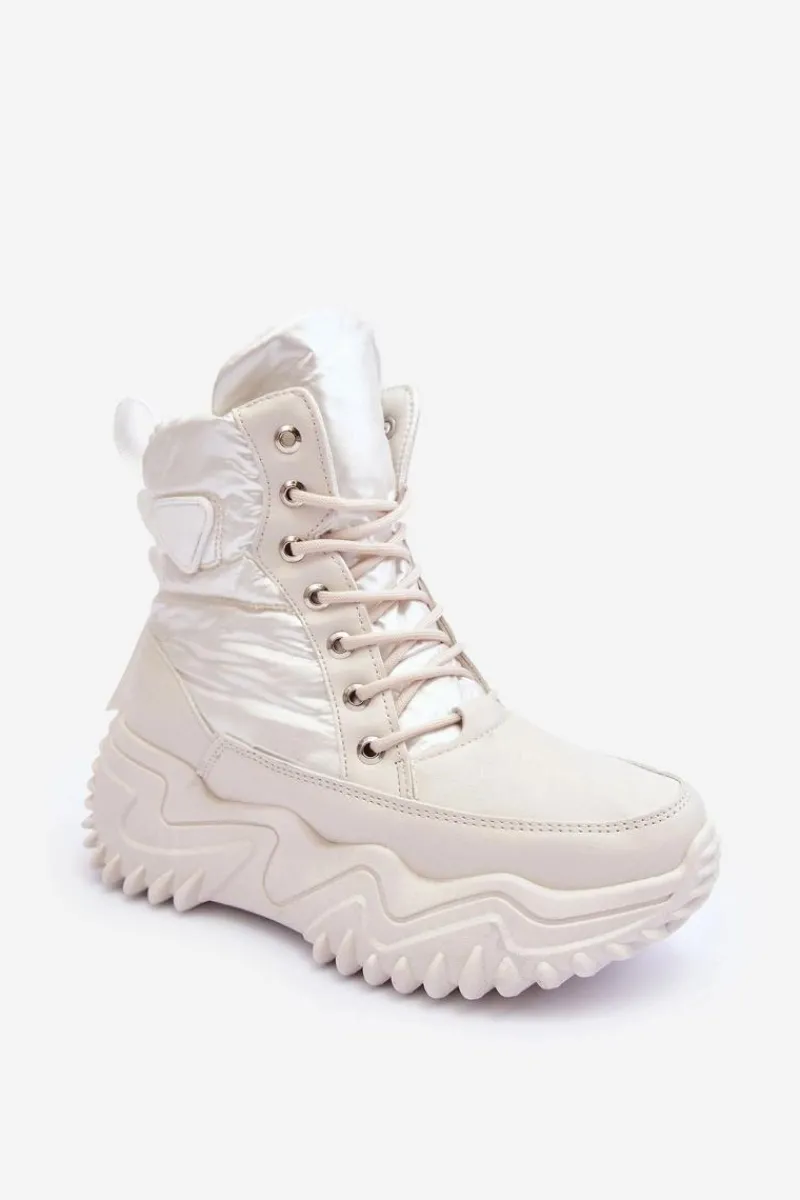 Damskie Trapery|Botki Sznurowane>Boto Ocieplane Botki Na Masywnej Platformie Jasnobeżowe Lanleh