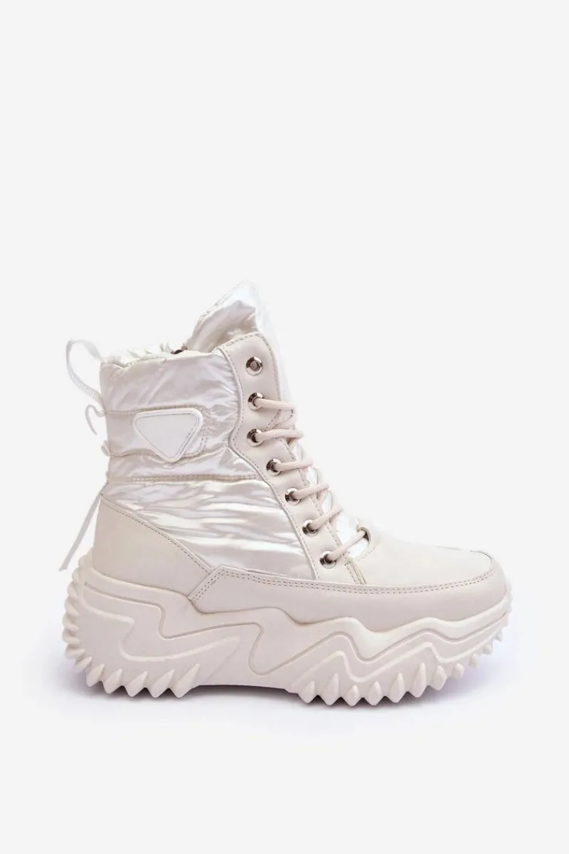 Damskie Trapery|Botki Sznurowane>Boto Ocieplane Botki Na Masywnej Platformie Jasnobeżowe Lanleh