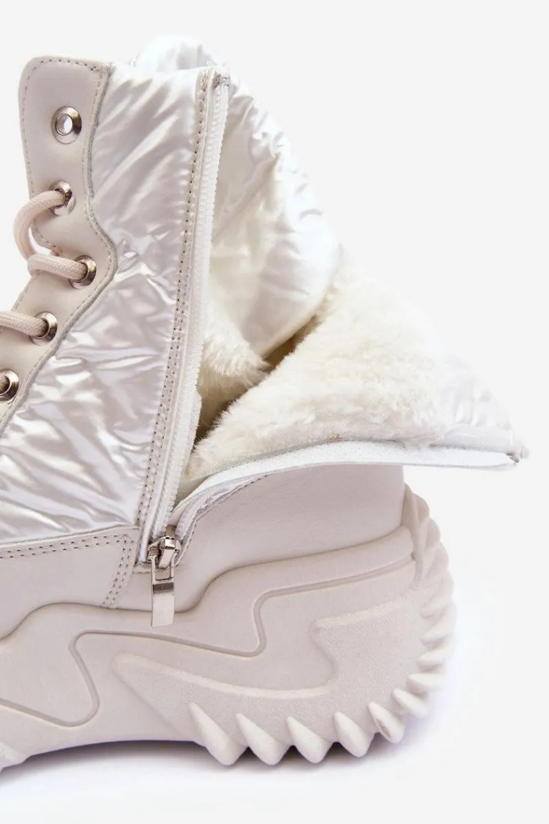 Damskie Trapery|Botki Sznurowane>Boto Ocieplane Botki Na Masywnej Platformie Jasnobeżowe Lanleh