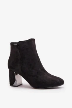 New Boto Ocieplane Botki Na Obcasie Słupku Z Lustrzanym Elementem Czarne Silvare Czarny