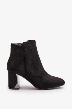 New Boto Ocieplane Botki Na Obcasie Słupku Z Lustrzanym Elementem Czarne Silvare Czarny